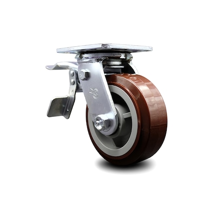 Service Caster 5 Inch Polyurethane Swivel Caster with Ball Bearing and Total Lock Brake SCC SCC-TTL30S520-PPUB
